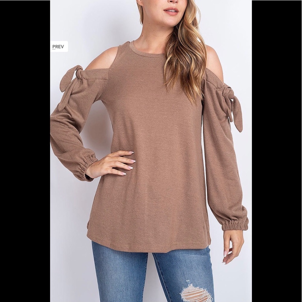 Tie Detail Long Sleeve Cold Shoulder Top